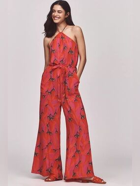 Farm Rio x Anthropologie chili pepper Halter Jumpsuit